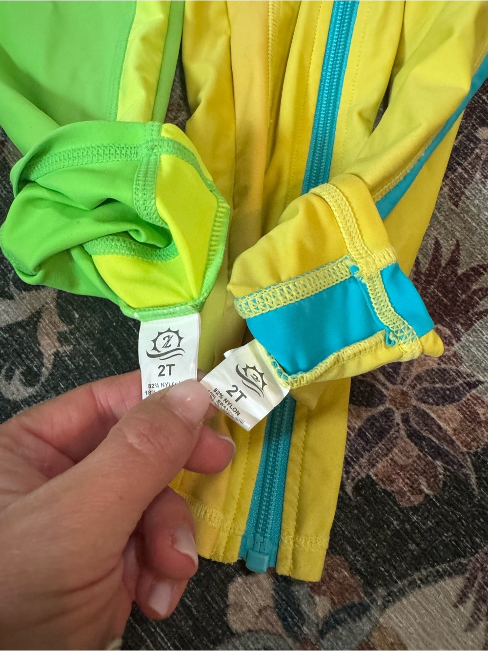 Neon Green and Bright Yellow Kids One-Piece Footies with Full Zip - Picture 2 of 7